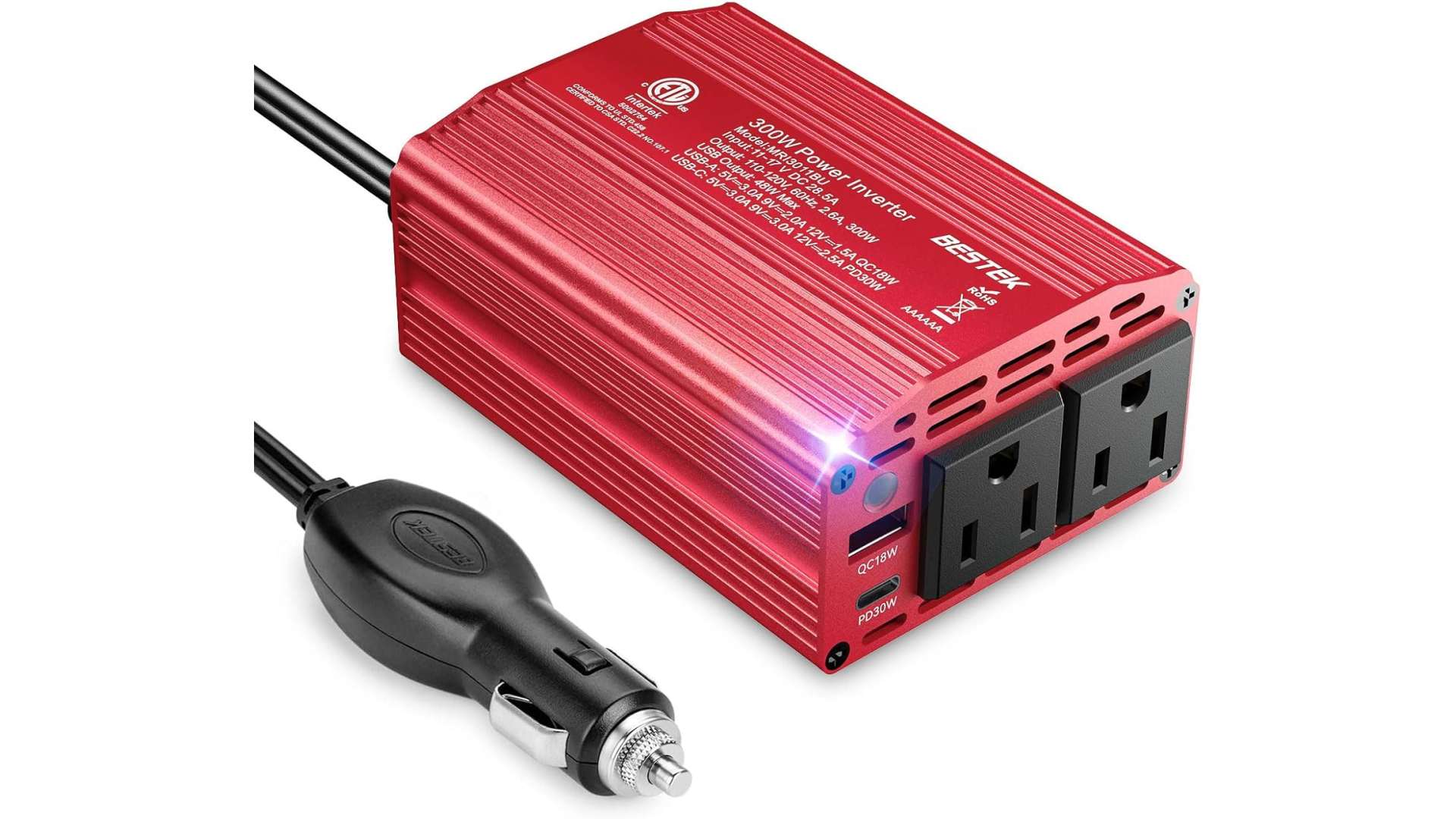 BESTEK 300W Car Power Inverter Color Red